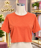 کراپ تیشرت زنانه ساده نارنجی آجری آستین کوتاه
