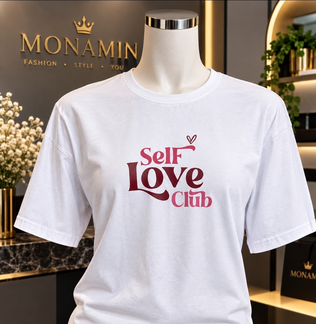 تیشرت زنانه سفید طرح Self Love Club